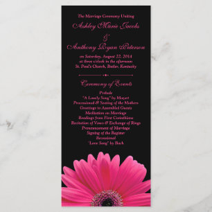 Shock rosa Gerbera Daisy Black-Bröllopsprogrammet Program