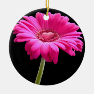 Shock rosa Gerbera Daisy Julgransprydnad Keramik
