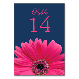 Shock rosa Gerbera Daisy Navy Blue Bröllop Bordsnummer