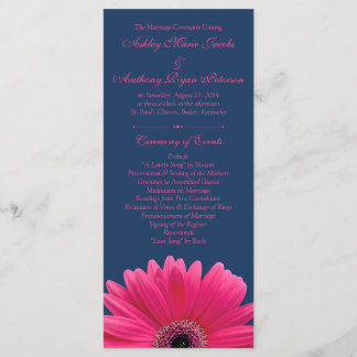 Shock rosa Gerbera Daisy Navy Blue Bröllopsprogram Program
