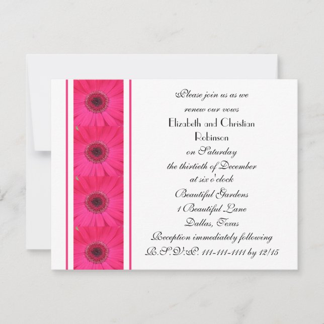 Shock rosa Gerbera Daisy om vit Vow Renewal Inbjudningar (Framsida)