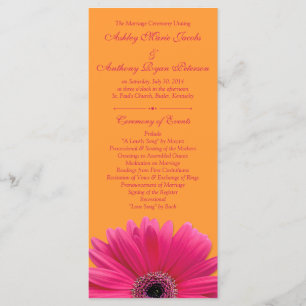 Shock rosa Gerbera Daisy Orange Bröllopsprogram Program