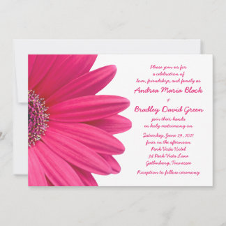 Shock rosa Gerbera Daisy White Wedding bjudande Inbjudningar