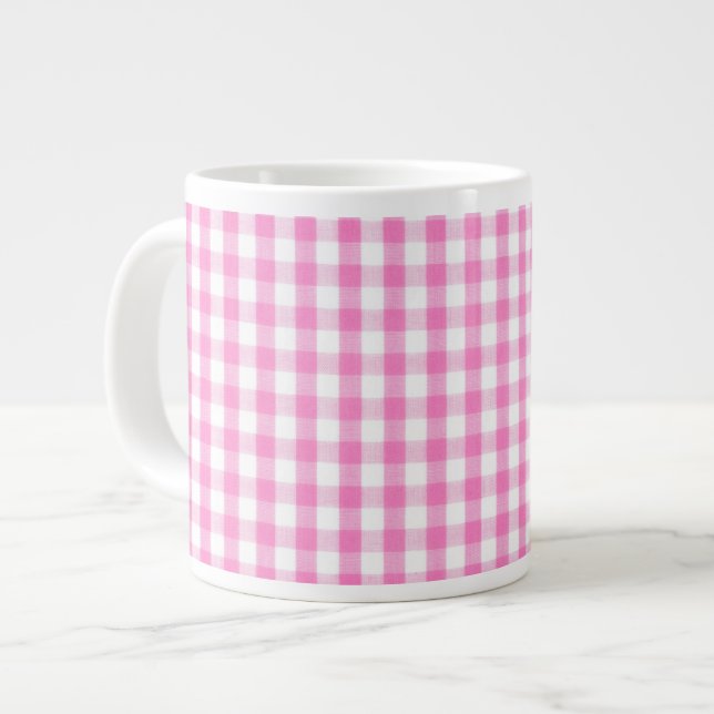 Shock rosa Gingham mönster Jumbo Mugg (Framsida vänster)