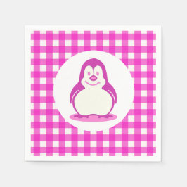 Shock rosa Gingham och Smiling Rosa Penguin Pappersservett