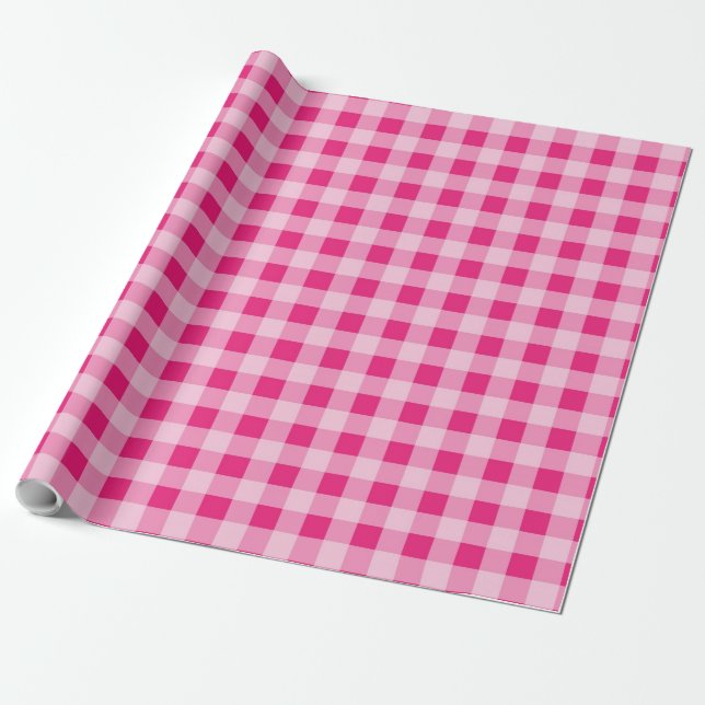 Shock rosa Gingham Presentpapper (Utrullad)