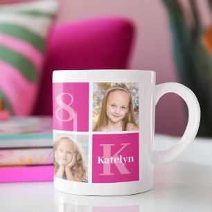 Shock rosa Girl Photo Collage Anpassningsbar Birth Kaffemugg