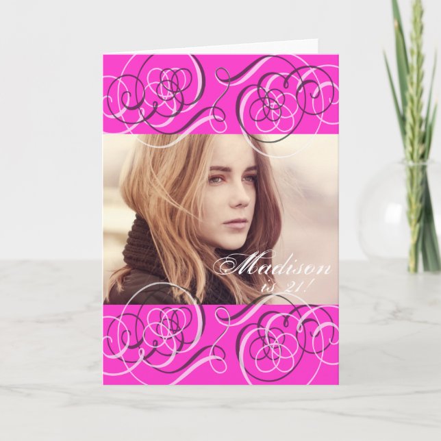 Shock rosa Girl's 21st Birthday Party Photo Kort (Framsida)