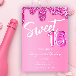 Shock rosa Girly Sweet 16 Födelsedagsfest Inbjudningar