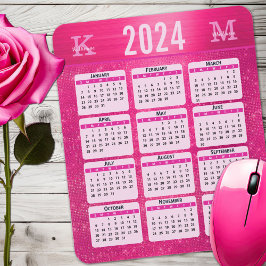 Shock rosa Glam Gnistra Monogram Namn 2024 Kalende Musmatta