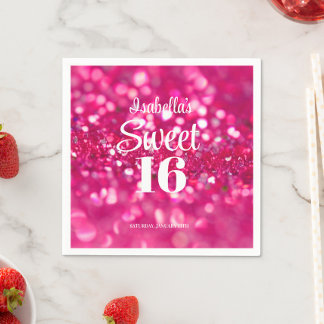 Shock rosa Glam Sweet 16 Birthday Pappersservett