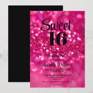 Shock rosa Glam Sweet 16 födelsedagsinbjudan Inbjudningar