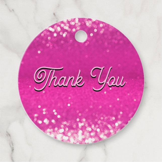 Shock rosa Glitter Bokeh Tack Gåvor Etiketter (Framsida)
