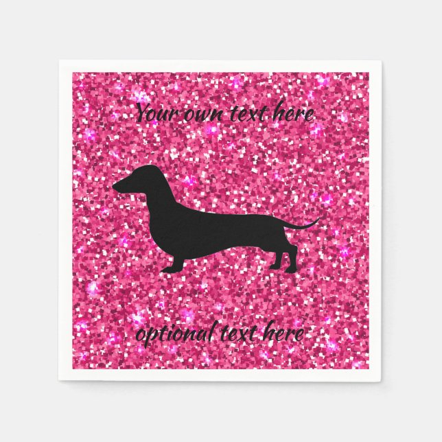 Shock rosa Glitter Dachshund Papper Napkins Pappersservett (Framsidan)