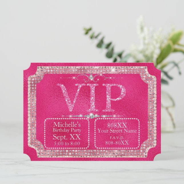 Shock rosa Glitter & Diamonds VIP Biljett Inbjudningar (Stående Fram)