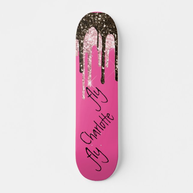 Shock rosa Glitter Girly Gnistra Personlig Namn Mini Skateboard Bräda 18,5 Cm (Framsida)