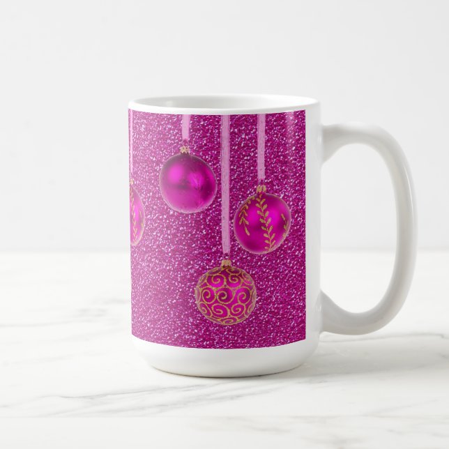Shock rosa Glitter God jul Baubles Mugg (Höger)