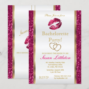 Shock rosa Glitter Läppar Bachelorette Part 2 Inbjudningar