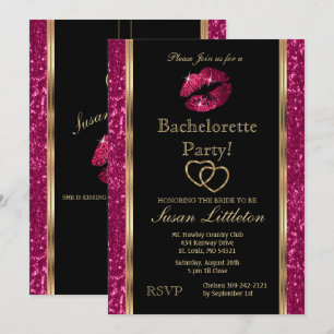 Shock rosa Glitter Läppar Bachelorette Party Inbjudningar