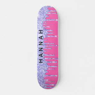 Shock rosa glitter Lila Dricks Personlig  Mini Skateboard Bräda 18,5 Cm