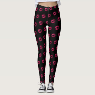 Shock rosa Glitter Lipstick Mönster Leggings