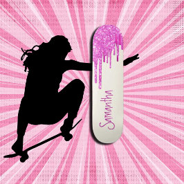 Shock rosa Glitter Mini Skateboard Bräda 18,5 Cm