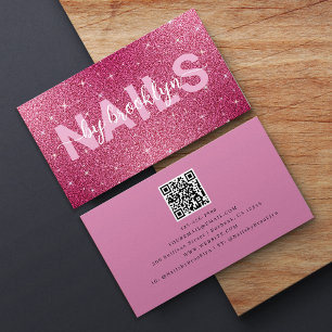 Shock rosa Glitter Nagel efter tekniska Namn QR-ko Visitkort