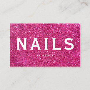 Shock rosa Glitter Nagel Visitkort