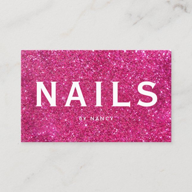 Shock rosa Glitter Nagel Visitkort (Framsida)