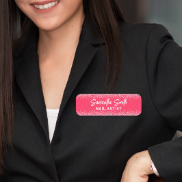 Shock rosa Glitter Nail Artist Salon Namnbricka