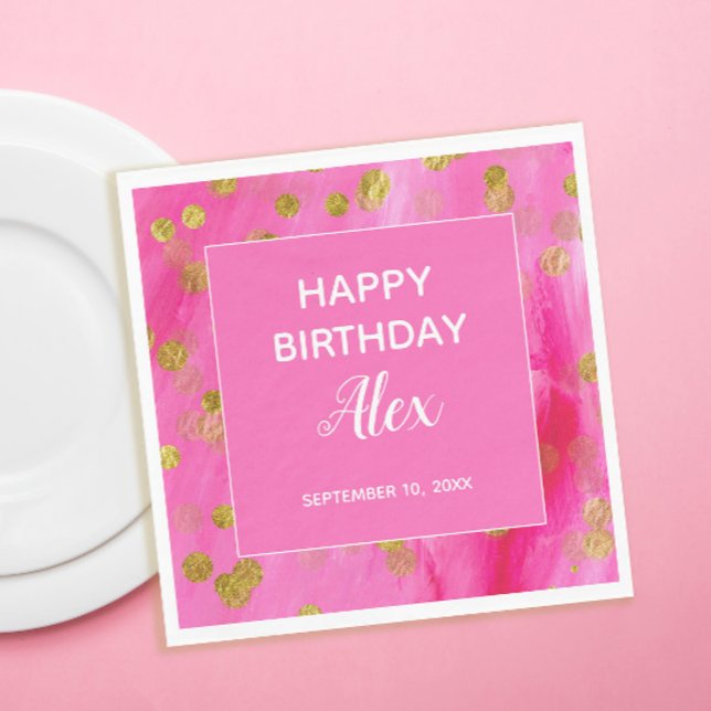 Shock rosa Glitter överraskande Födelsedagsfest Pappersservett (Hot pink and gold glitter birthday party paper napkins)