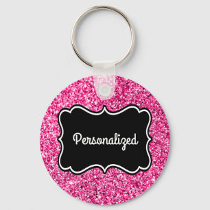 Shock rosa Glitter Personlig Ram Nyckelring