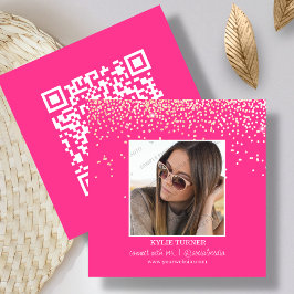 Shock rosa Glitter | Photo Social Media | QR-kod Fyrkantigt Visitkort
