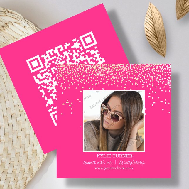 Shock rosa Glitter | Photo Social Media | QR-kod Fyrkantigt Visitkort (Skapare uppladdad)