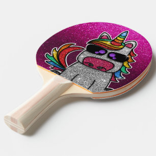 Shock rosa Glitter Rainbow Unicorn Födelsedagsfest Pingisracket