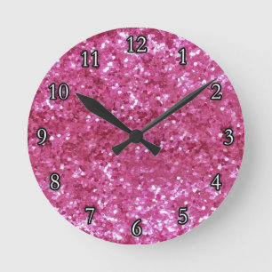 Shock rosa Glitter Rund Klocka