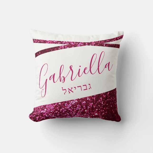 Shock rosa Glitter Tonåring Namn Pillow Mitzvah Bi Kudde (Framsida)
