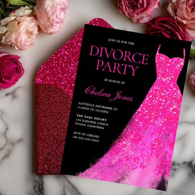 Shock rosa Gnistra Dress Divorce Party Inbjudningar (Skapare uppladdad)