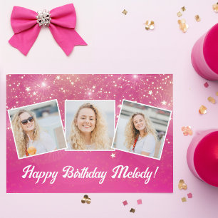 Shock rosa Gnistra Photo Collage Girls Birthday Kort