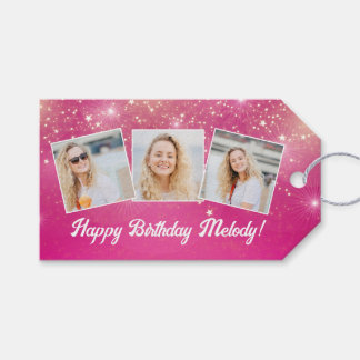 Shock rosa Gnistra Photo Collage Girls Birthday Presentetikett