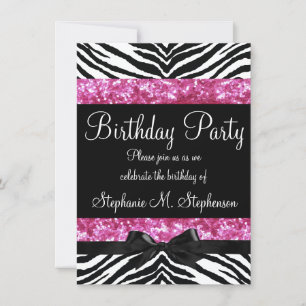 Shock rosa Gnistra Zebra Girl Birthday Inbjudningar