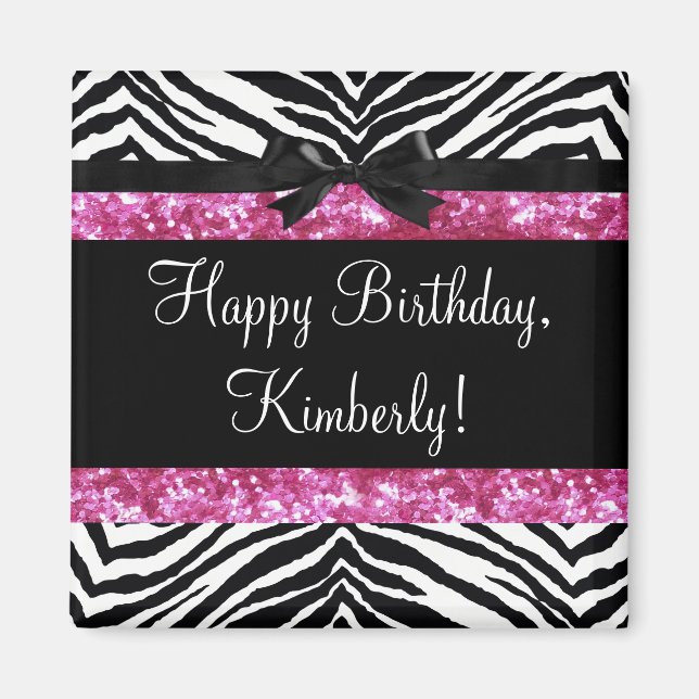 Shock rosa Gnistra Zebra Girly Girl Magnet (Framsidan)