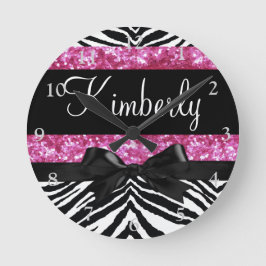 Shock rosa Gnistra Zebra Girly Girl Rund Klocka