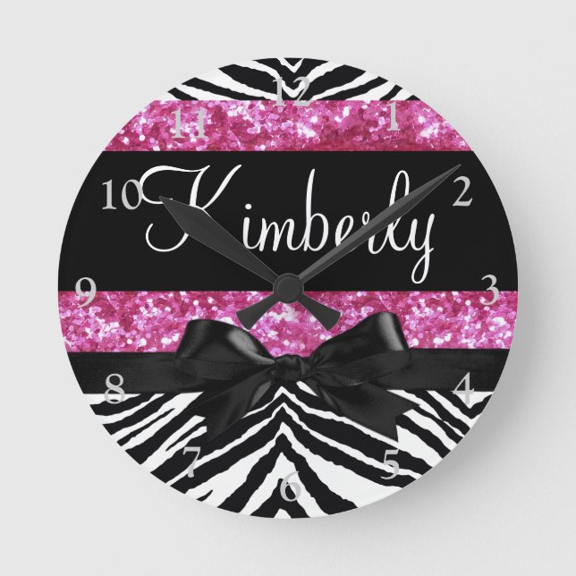 Shock rosa Gnistra Zebra Girly Girl Rund Klocka (Framsida)
