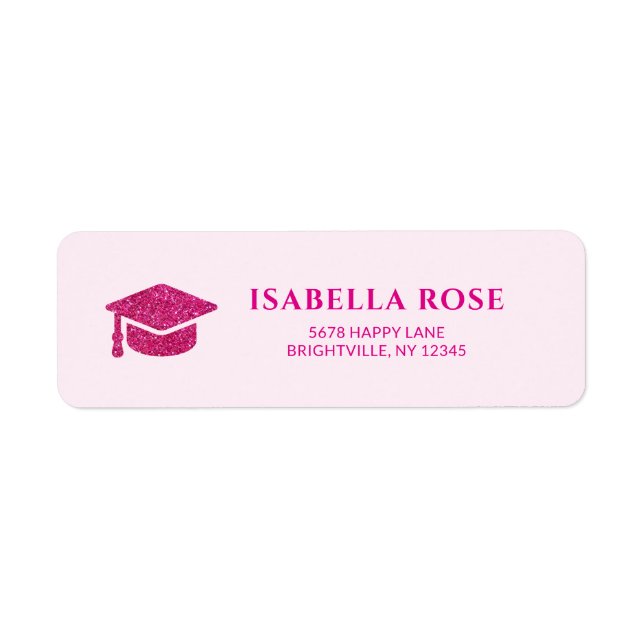 Shock rosa Grad Cap Studenten Mail Returadress Etikett (Framsidan)