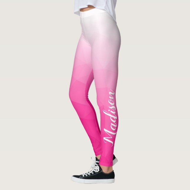 Shock rosa Gradient Geometric Mesh Mönster Ditt na Leggings (Vänster)