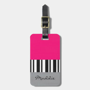 Shock rosa Grått Black and White Stripe Block Bagagebricka