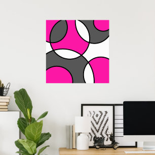 Shock rosa Grått Black White Abstrakt Circles Poster