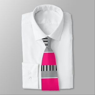 Shock rosa Grått Black White Stripe Block Mönster Slips