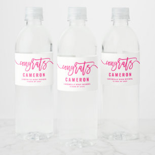 Shock rosa Gratulerar Modern Calligraphy Studenten Vattenflaskor Etikett